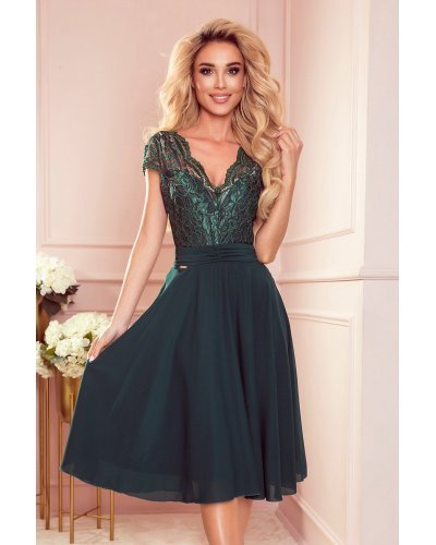 Rochie eleganta de ocazie, midi, chiffon si dantela, verde, Linda Rochii de Ocazie Elegante, Rochie eleganta de ocazie, midi, chiffon si dantela, verde, Linda - jojofashion.ro