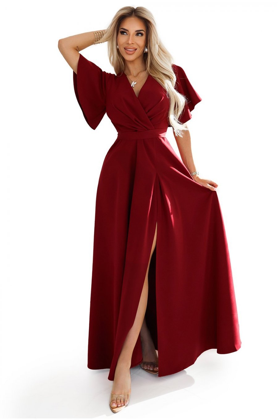 Rochie eleganta lunga burgundy vaporoasa petrecuta Kasandra 1 - jojofashion.ro