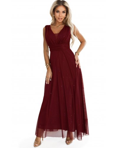 Rochie eleganta lunga burgundy din brocard vaporoasa petrecuta Melania Rochii lungi, Rochie eleganta lunga burgundy din brocard vaporoasa petrecuta Melania - jojofashion.ro