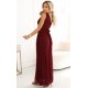 Rochie eleganta lunga burgundy din brocard vaporoasa petrecuta Melania 3 - jojofashion.ro