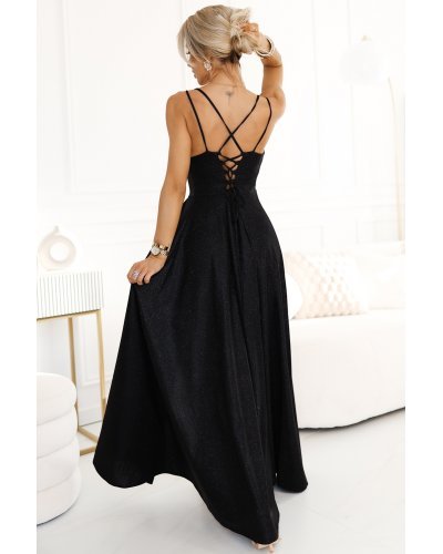 Rochie eleganta lunga din brocard neagra cu bust tip corset Precious Rochii lungi, Rochie eleganta lunga din brocard neagra cu bust tip corset Precious - jojofashion.ro
