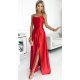 Rochie eleganta lunga din satin rosie cu spatele gol si umerii goi Pearl 2 - jojofashion.ro