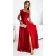 Rochie lunga rosie din satin cu un umar gol Jollie 2 - jojofashion.ro
