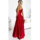 Rochie lunga rosie din satin cu un umar gol Jollie 3 - jojofashion.ro
