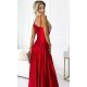 Rochie lunga rosie din satin cu un umar gol Jollie 5 - jojofashion.ro