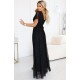Rochie eleganta lunga neagra din brocard vaporoasa petrecuta Melania 3 - jojofashion.ro