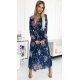 Rochie lunga plisata din chiffon bleu cu flori roz cu maneca lunga Esca 2 - jojofashion.ro