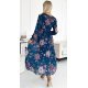 Rochie lunga plisata din chiffon bleu cu flori roz cu maneca lunga Esca 3 - jojofashion.ro