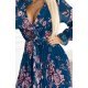 Rochie lunga plisata din chiffon bleu cu flori roz cu maneca lunga Esca 4 - jojofashion.ro