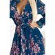 Rochie plisata lunga, din chiffon bleu cu flori roz, cu maneca lunga, Esca 4 - jojofashion.ro