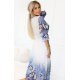 Rochie plisata midi alba cu flori bleu vaporoasa Dahlia 4 - jojofashion.ro