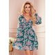 Rochie scurta, din chiffon verde cu flori roz,  Cosmyna 2 - jojofashion.ro