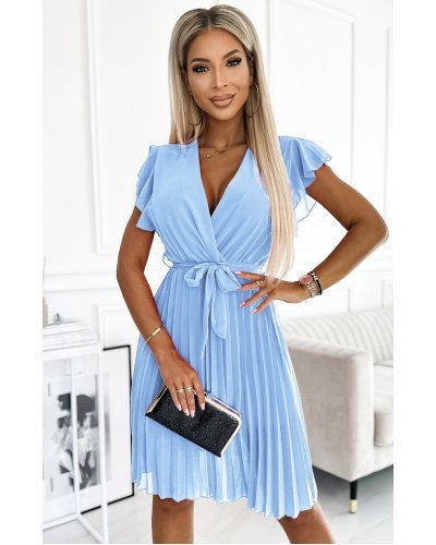 Rochie scurta plisata din chiffon baby blue Soysen Rochii scurte, Rochie scurta plisata din chiffon baby blue Soysen - jojofashion.ro