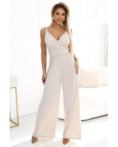 Salopeta eleganta evazata bej vaporoasa Delyah - jojofashion.ro