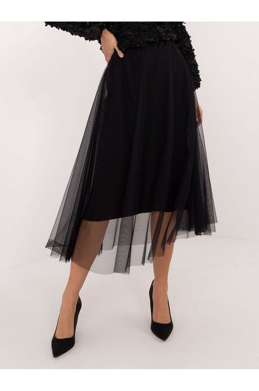Fusta evazata din tulle, midi, neagra, vaporoasa, Angela Fusta evazata din tulle, midi, neagra, vaporoasa, Angela 1 - jojofashion.ro