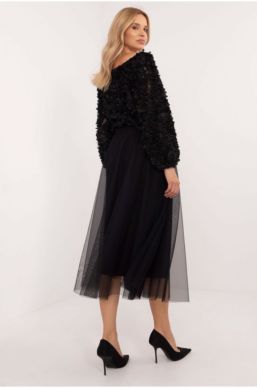 Fusta evazata din tulle, midi, neagra, vaporoasa, Angela Fusta evazata din tulle, midi, neagra, vaporoasa, Angela 2 - jojofashion.ro