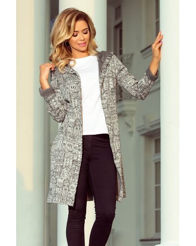 Cardigan cu gluga si buzunare gri Londa Paltoane dama, Cardigan cu gluga si buzunare gri Londa - jojofashion.ro