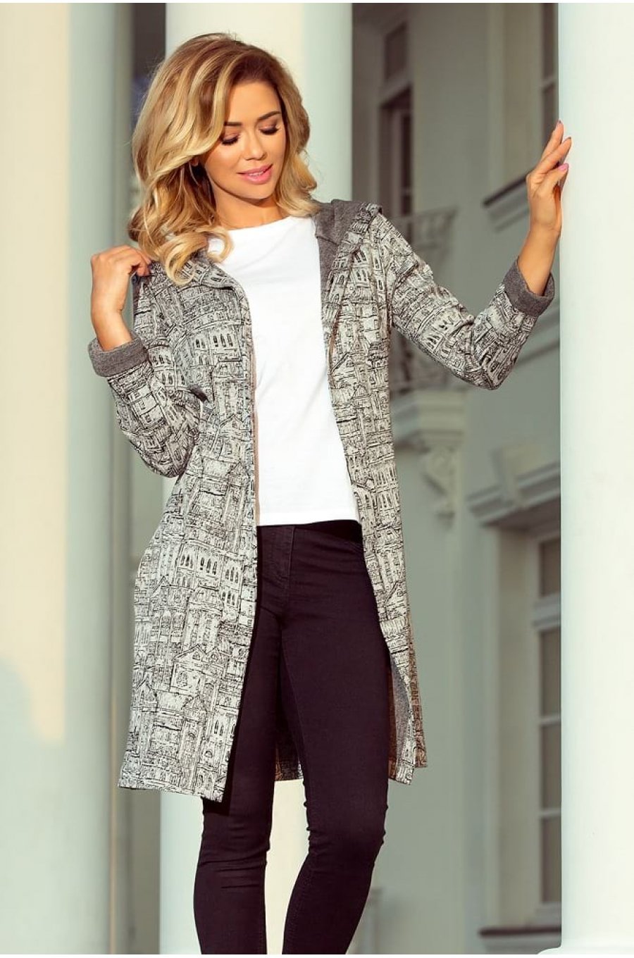 Cardigan cu gluga si buzunare gri Londa 1 - jojofashion.ro