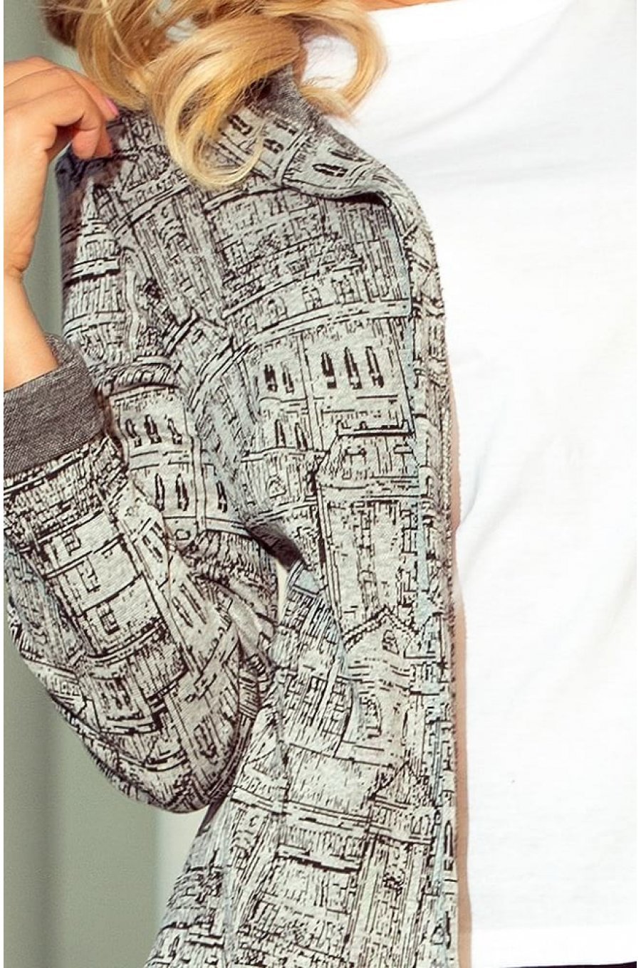 Cardigan cu gluga si buzunare gri Londa 5 - jojofashion.ro