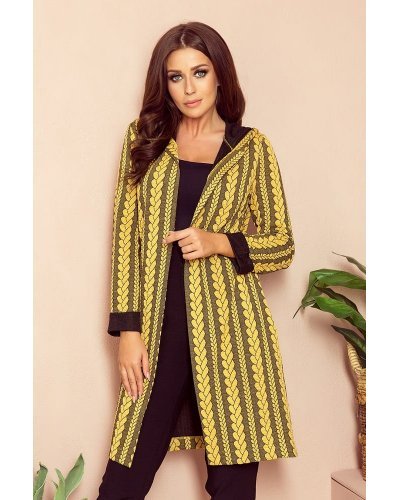 Cardigan cu gluga si buzunare mustar Londa Paltoane dama, Cardigan cu gluga si buzunare mustar Londa - jojofashion.ro