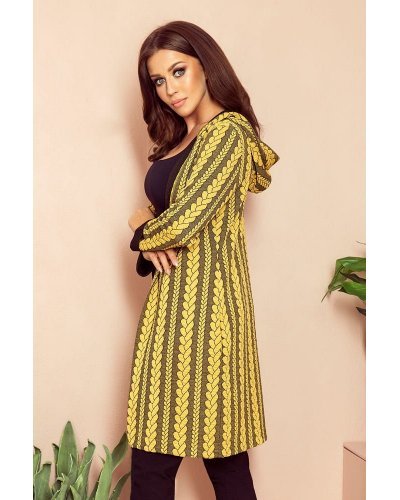 Cardigan cu gluga si buzunare mustar Londa Paltoane dama, Cardigan cu gluga si buzunare mustar Londa - jojofashion.ro