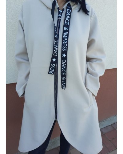 Palton casual bej  nude asimetric cu gluga si fermoar Tokio Paltoane dama, Palton casual bej  nude asimetric cu gluga si fermoar Tokio - jojofashion.ro
