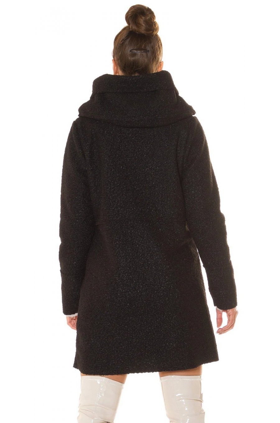 Palton dama casual, negru, cu gluga si buzunare Morrigan Palton dama casual, negru, cu gluga si buzunare Morrigan 2 - jojofashion.ro