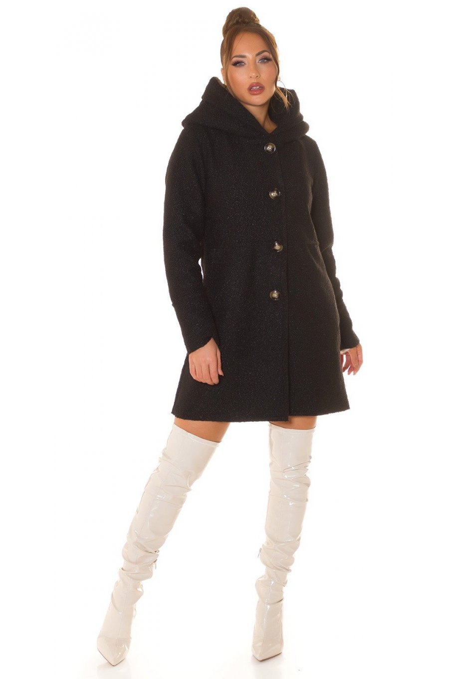 Palton dama casual, negru, cu gluga si buzunare Morrigan Palton dama casual, negru, cu gluga si buzunare Morrigan 3 - jojofashion.ro