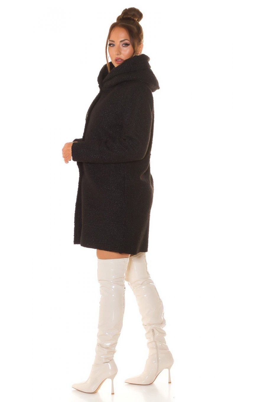 Palton dama casual, negru, cu gluga si buzunare Morrigan Palton dama casual, negru, cu gluga si buzunare Morrigan 4 - jojofashion.ro