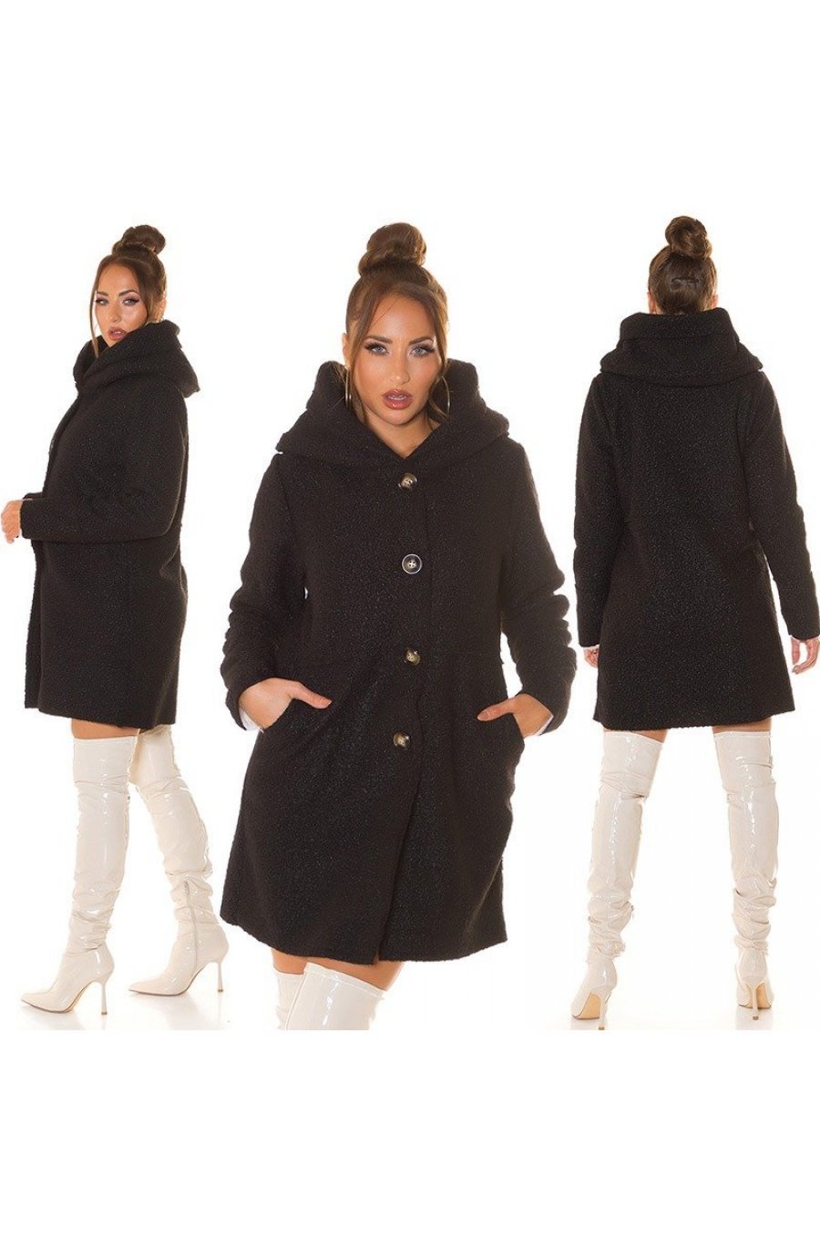 Palton dama casual, negru, cu gluga si buzunare Morrigan Palton dama casual, negru, cu gluga si buzunare Morrigan 5 - jojofashion.ro