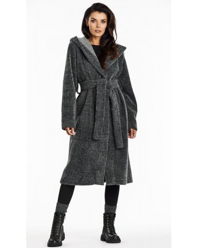 Palton dama de iarna lung, gri, oversize, cu gluga, Martha Palton dama de iarna lung, gri, oversize, cu gluga, Martha - jojofashion.ro