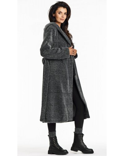 Palton dama de iarna lung, gri, oversize, cu gluga, Martha Palton dama de iarna lung, gri, oversize, cu gluga, Martha - jojofashion.ro