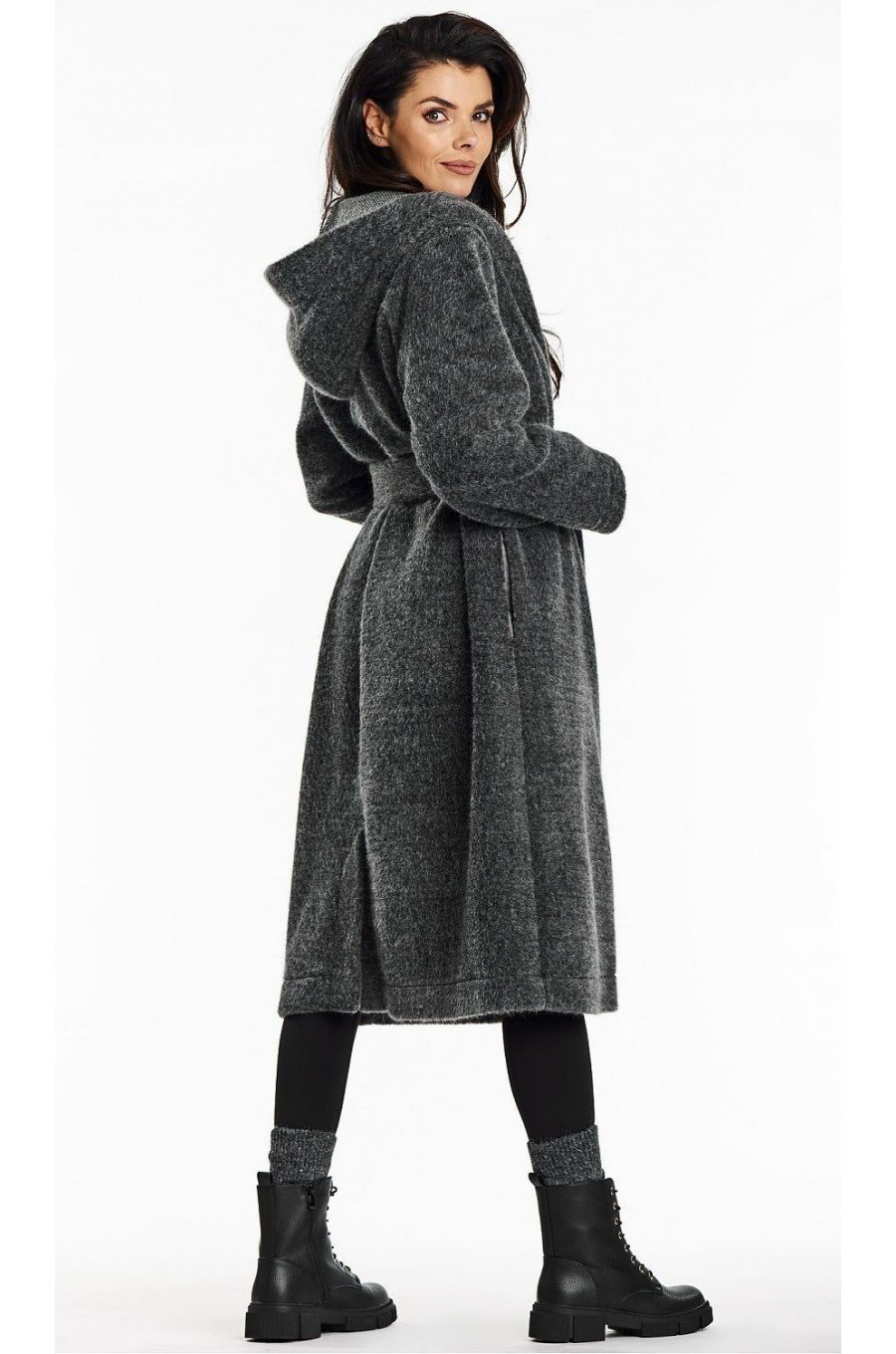 Palton dama de iarna lung, gri, oversize, cu gluga, Martha Palton dama de iarna lung, gri, oversize, cu gluga, Martha 3 - jojofashion.ro