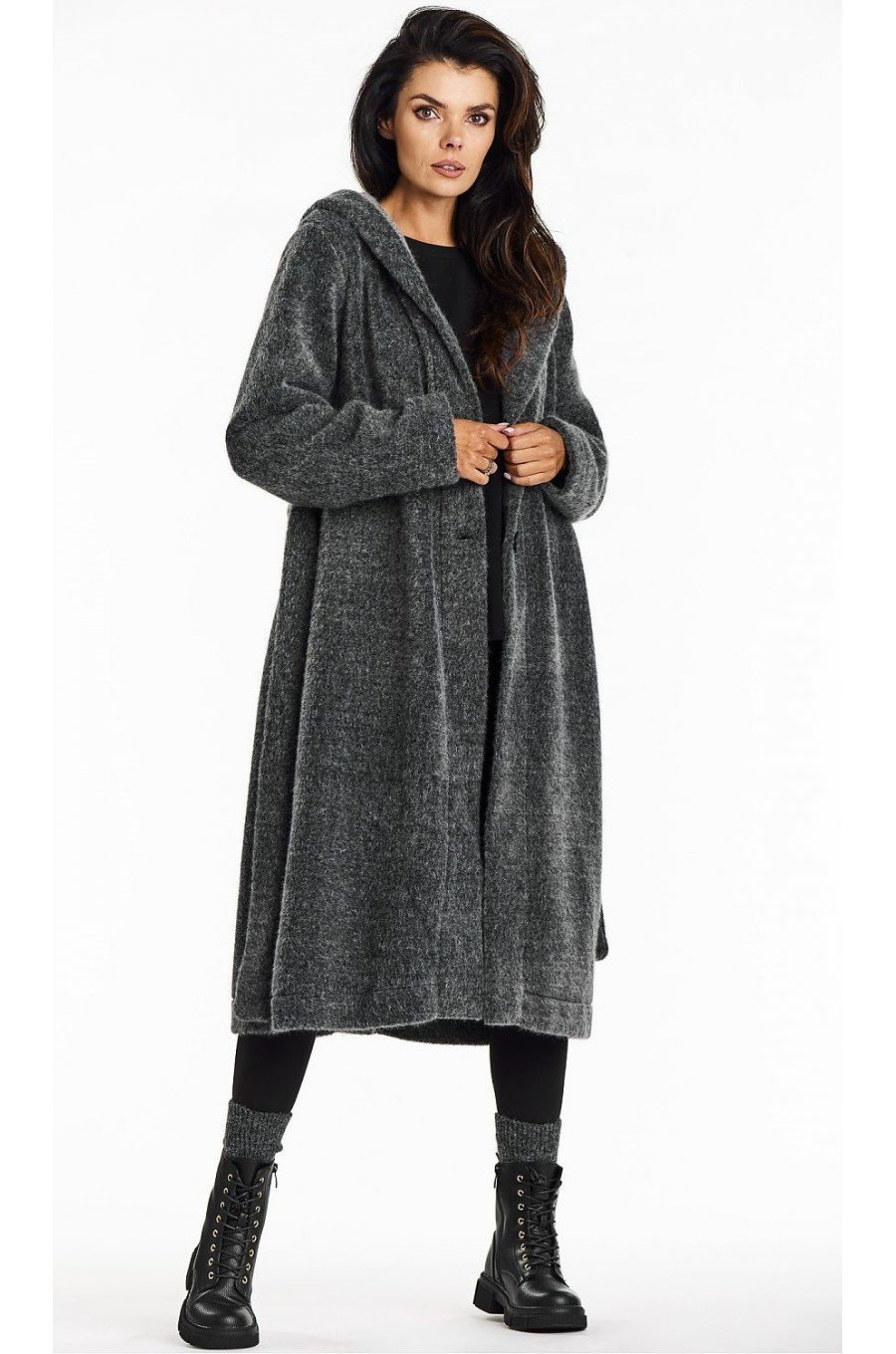 Palton dama de iarna lung, gri, oversize, cu gluga, Martha Palton dama de iarna lung, gri, oversize, cu gluga, Martha 4 - jojofashion.ro