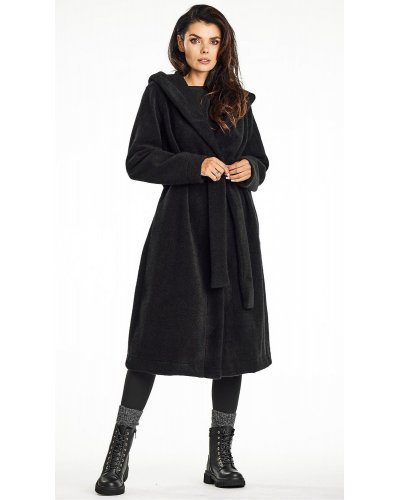 Palton dama de iarna lung, negru, oversize, cu gluga, Martha1 Palton dama de iarna lung, negru, oversize, cu gluga, Martha1 - jojofashion.ro