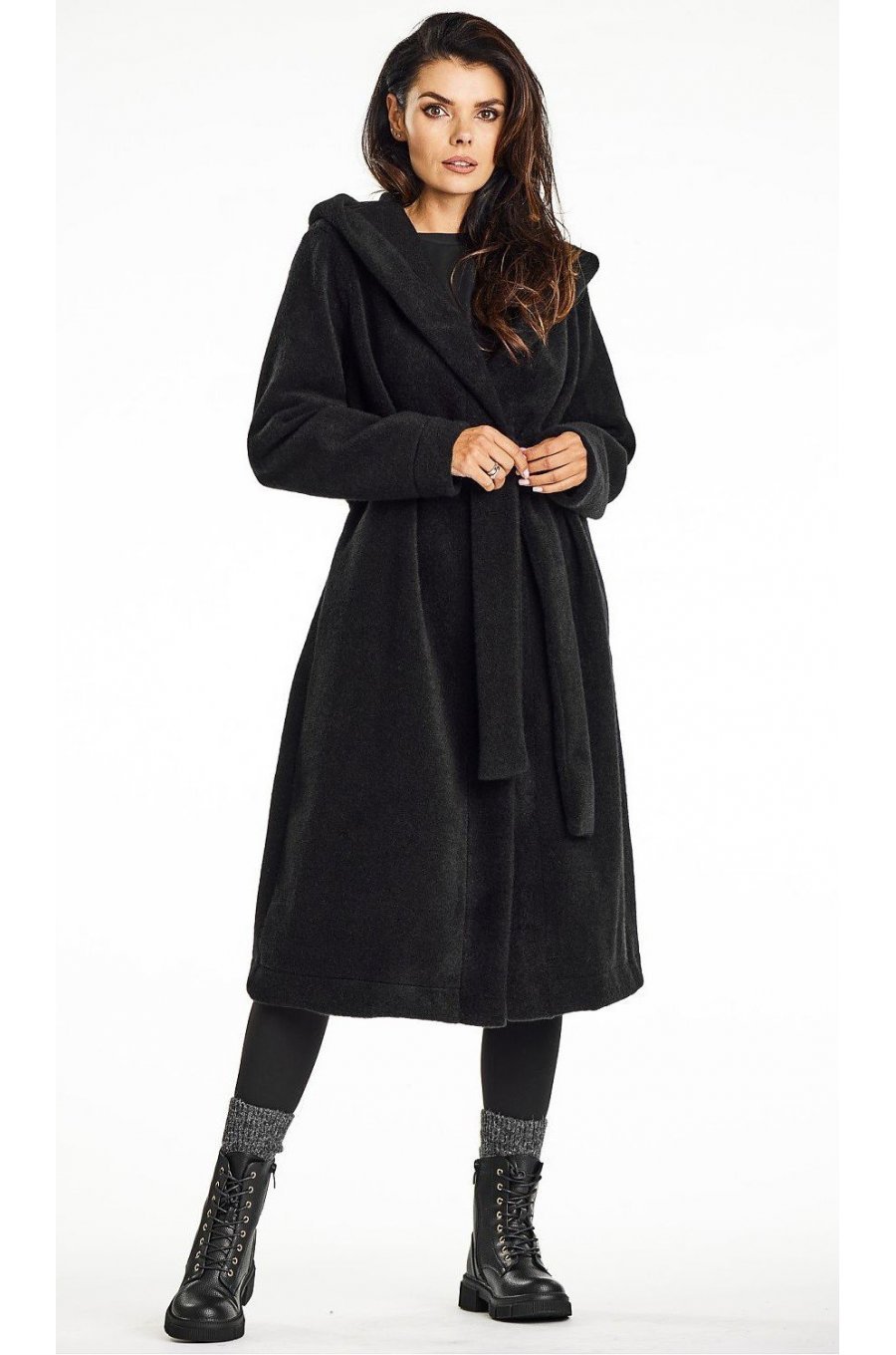 Palton dama de iarna lung, negru, oversize, cu gluga, Martha1 Palton dama de iarna lung, negru, oversize, cu gluga, Martha1 1 - jojofashion.ro