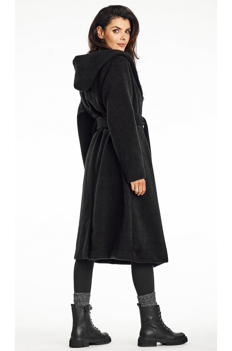 Palton dama de iarna lung, negru, oversize, cu gluga, Martha1 Palton dama de iarna lung, negru, oversize, cu gluga, Martha1 3 - jojofashion.ro