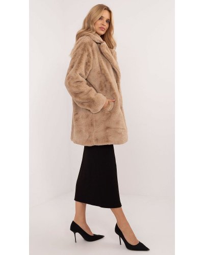 Palton dama de iarna midi, din blana eco bej, Raysa Paltoane dama, Palton dama de iarna midi, din blana eco bej, Raysa - jojofashion.ro
