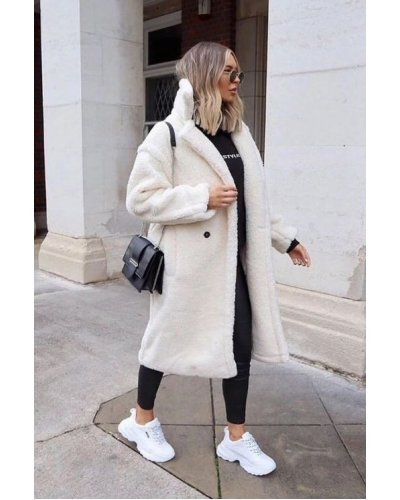 Palton dama de iarna midi, imitatie blana, alb, TeddyBear Paltoane dama, Palton dama de iarna midi, imitatie blana, alb, TeddyBear - jojofashion.ro