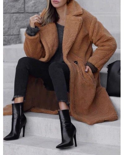 Palton dama de iarna midi, imitatie blana, maro, TeddyBear Palton dama de iarna midi, imitatie blana, maro, TeddyBear - jojofashion.ro