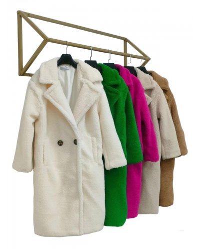 Palton dama de iarna midi, imitatie blana, maro, TeddyBear Paltoane dama, Palton dama de iarna midi, imitatie blana, maro, TeddyBear - jojofashion.ro