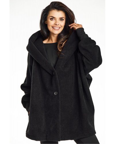 Palton dama de iarna midi, negru, tip kimono, oversize, cu gluga, Miriam1 Palton dama de iarna midi, negru, tip kimono, oversize, cu gluga, Miriam1 - jojofashion.ro