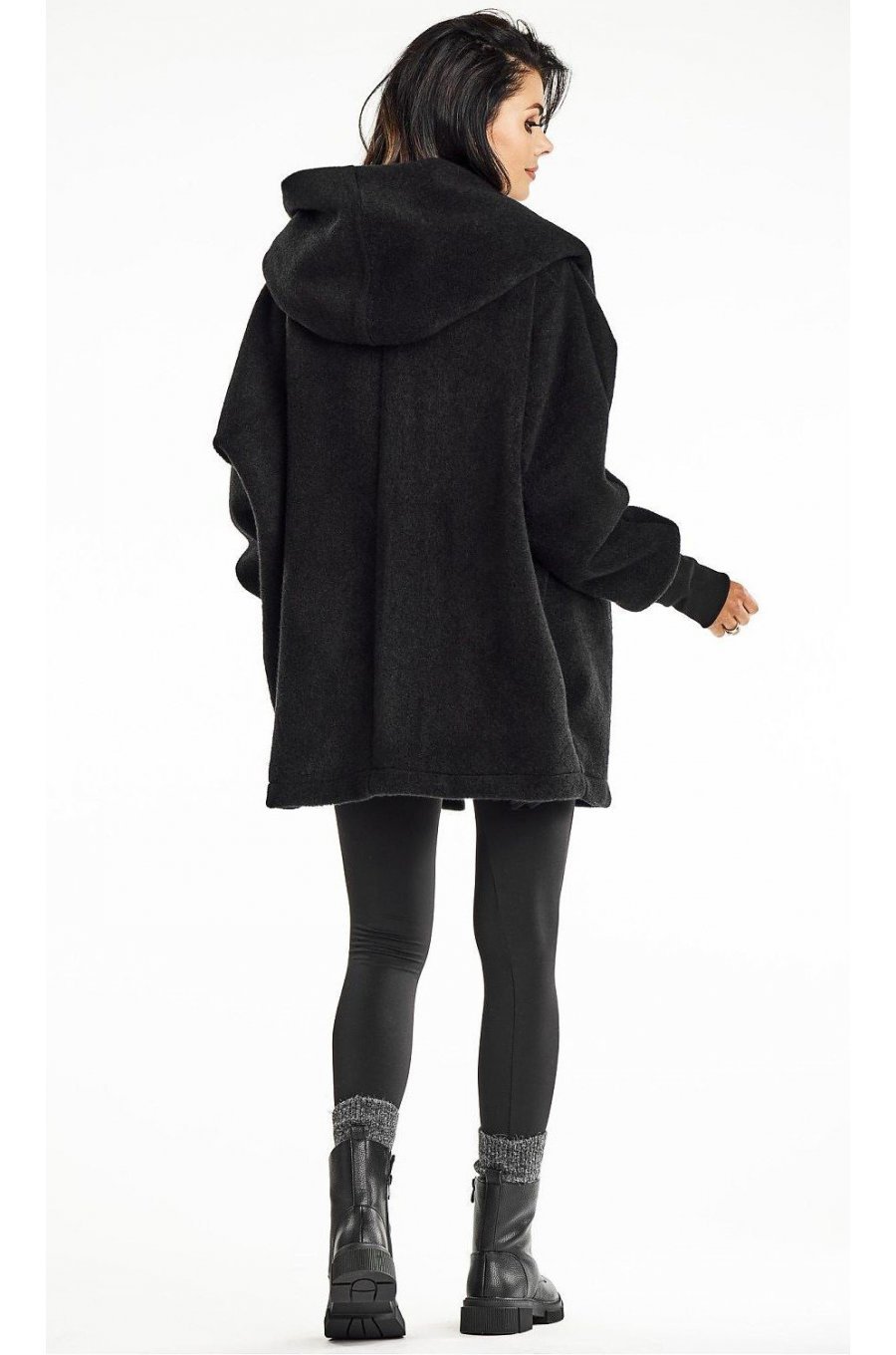Palton dama de iarna midi, negru, tip kimono, oversize, cu gluga, Miriam1 Palton dama de iarna midi, negru, tip kimono, oversize, cu gluga, Miriam1 3 - jojofashion.ro