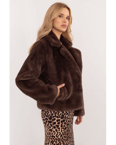 Geaca dama de iarna scurta, din blana eco maro, Yanira1 Geci dama, Geaca dama de iarna scurta, din blana eco maro, Yanira1 - jojofashion.ro