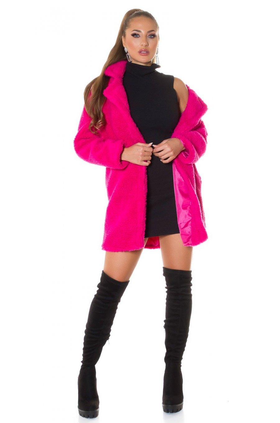 Palton dama de iarna scurt, imitatie blana, roz, oversize, Teddy Palton dama de iarna scurt, imitatie blana, roz, oversize, Teddy 3 - jojofashion.ro