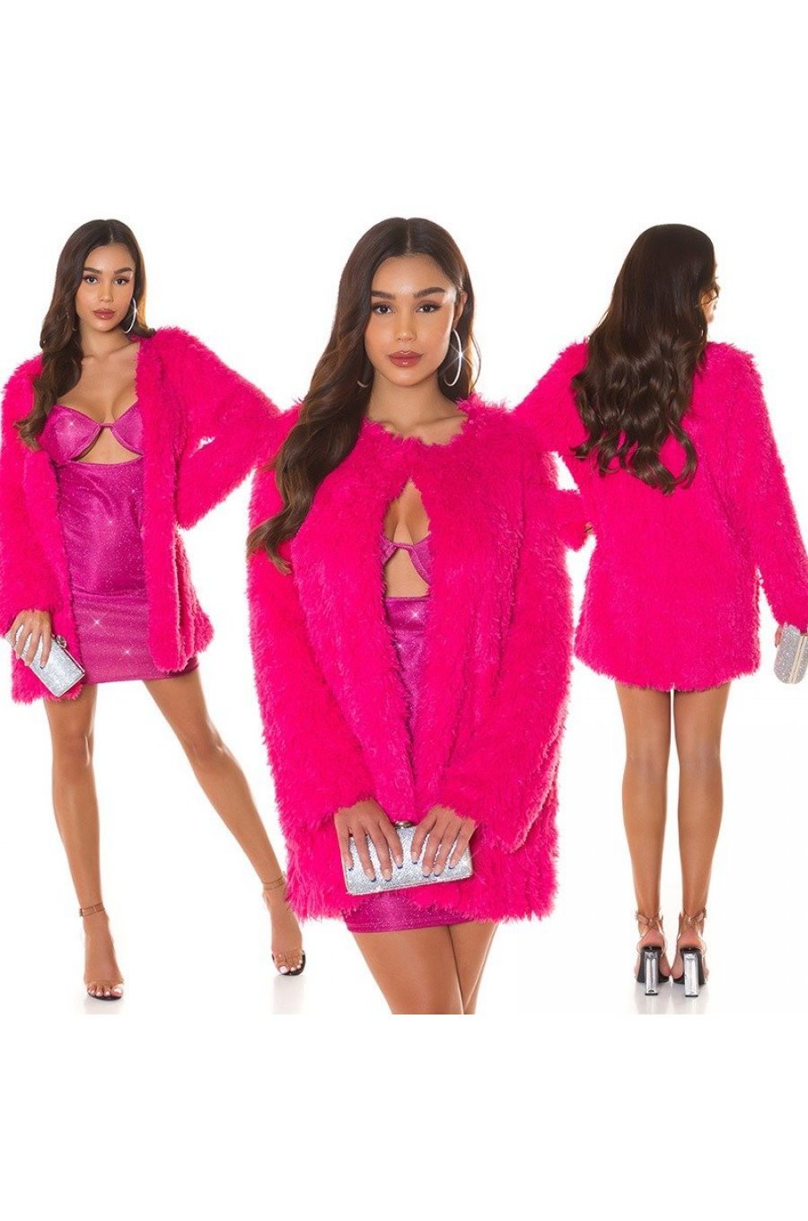 Palton dama de iarna scurt, roz, pufos, cu buzunare, Gamze Palton dama de iarna scurt, roz, pufos, cu buzunare, Gamze 7 - jojofashion.ro