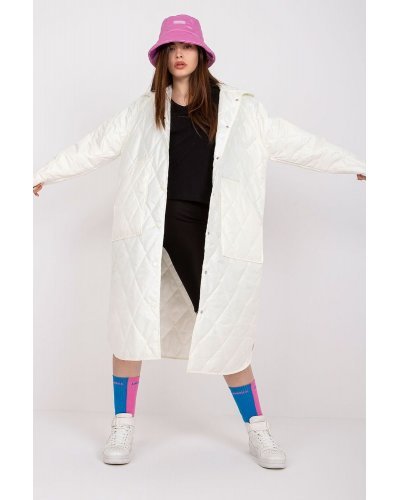 Palton dama de toamna lung, alb, matlasat, Eyshan Paltoane dama, Palton dama de toamna lung, alb, matlasat, Eyshan - jojofashion.ro