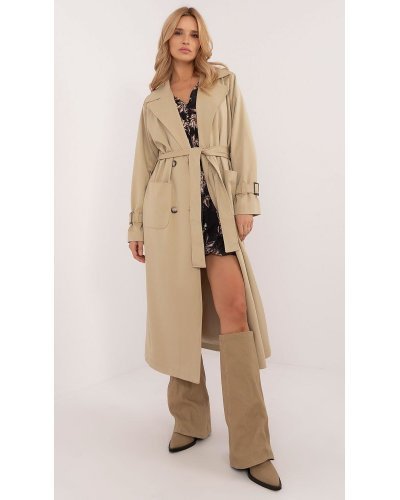 Palton dama elegant lung, bej, cu buzunare aplicate, Eylem Paltoane dama, Palton dama elegant lung, bej, cu buzunare aplicate, Eylem - jojofashion.ro