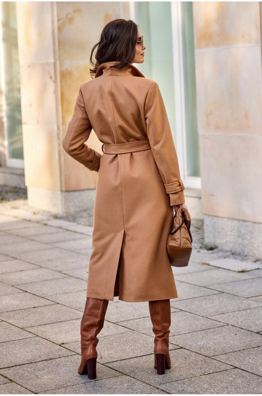 Palton dama elegant lung, caramel, clasic, cu buzunare si cordon, Vanora Palton dama elegant lung, caramel, clasic, cu buzunare si cordon, Vanora 2 - jojofashion.ro