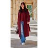 Palton dama elegant lung, clasic, burgundy, cu buzunare si cordon, Vanora